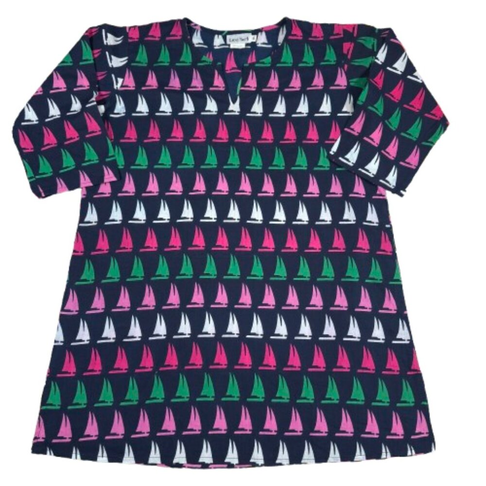 Lexi York Sailboat Print Nautical Resort Beach Swim Cover-Up Dress  (Size M/L)